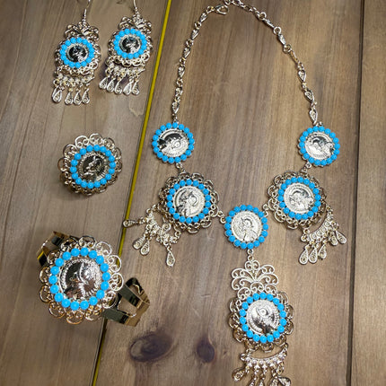 Panamanian Stainless Steel Jewelry Set: Choker, Earrings, Bracelet & Ring