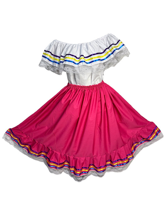 Robe traditionnelle décontractée du Nicaragua - Rose avec rubans en satin et dentelle