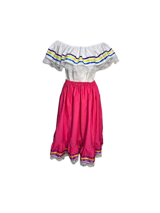 Robe traditionnelle décontractée du Nicaragua - Rose avec rubans en satin et dentelle