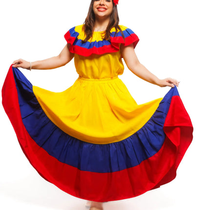 Colombian Traditional Tri-Color Dress for Women - VivianFongDesignsLLC