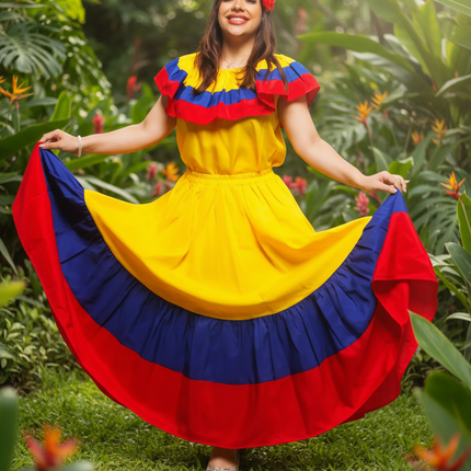 Colombian Traditional Tri-Color Dress for Women