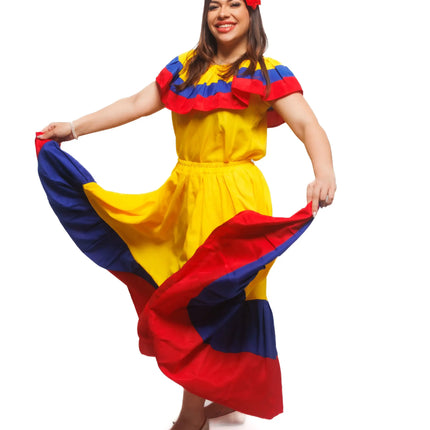 Colombian Traditional Tri-Color Dress for Women - VivianFongDesignsLLC