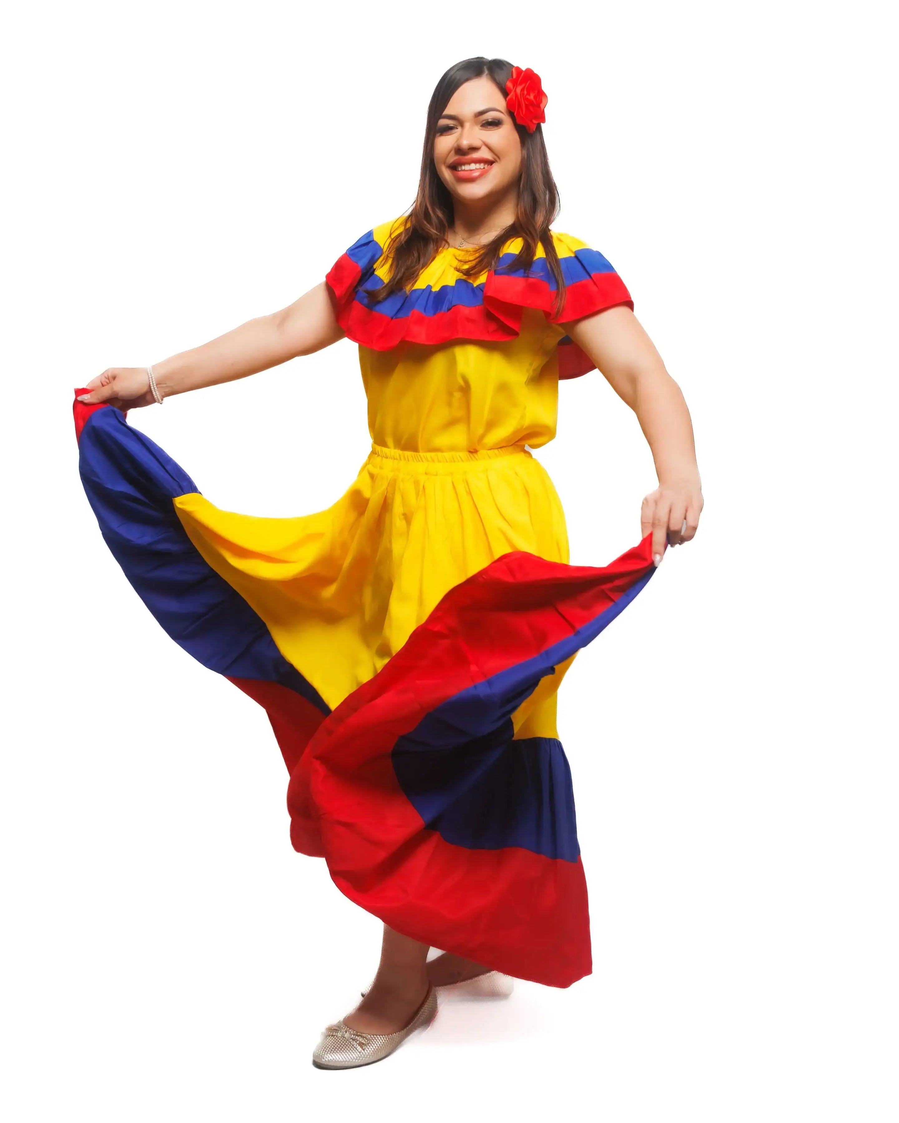 colombian traditional dress Barranquilla, Colombia - February 21 2023: Men y Women Dressed in the Costumes of the Coast of the Country are Parading in the F Stock Photo Features decorative lace trim and vibrant yellow Colombian Traditional Tri-Color Dress for