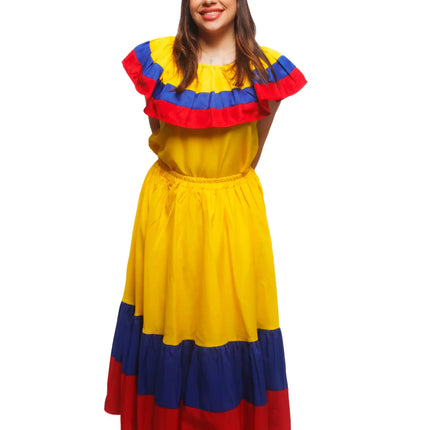 Colombian Traditional Tri-Color Dress for Women - VivianFongDesignsLLC