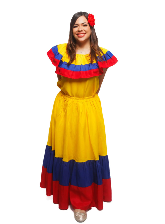 Colombian Traditional Tri-Color Dress for Women - VivianFongDesignsLLC