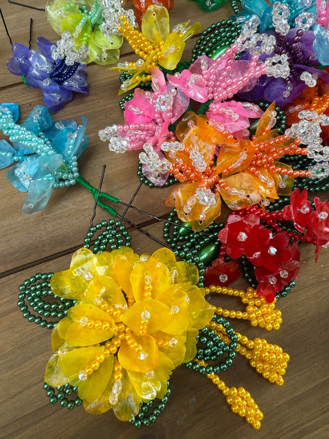 Authentic Luxurious Tembleques Set with Fish Scales Pearl Beads and Crystals - VivianFongDesignsLLC