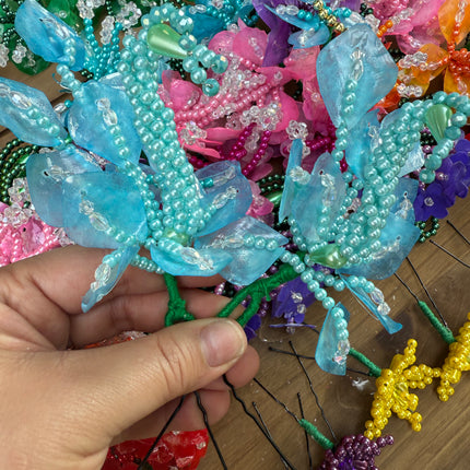 Authentic Luxurious Tembleques Set with Fish Scales Pearl Beads and Crystals - VivianFongDesignsLLC