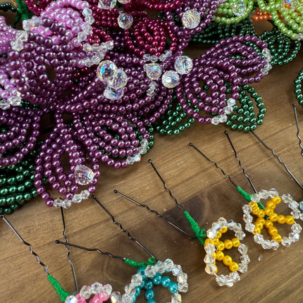 Colorful Luxurious Beaded Tembleques with Murano Crystals Complete Set for Panama Pollera - VivianFongDesignsLLC