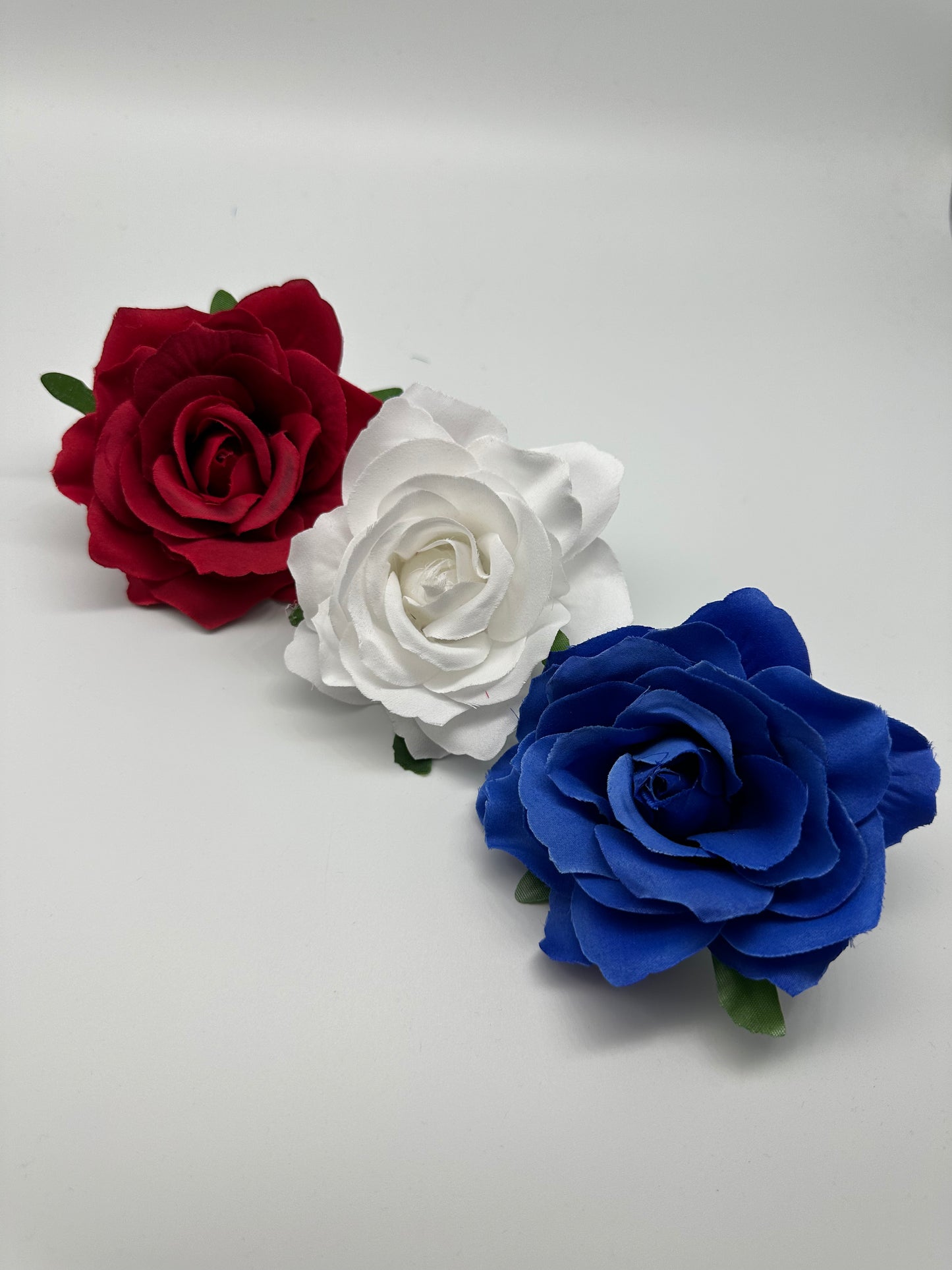 Stylish Set of 3 - Red White and Blue Rose Hair Clips Large