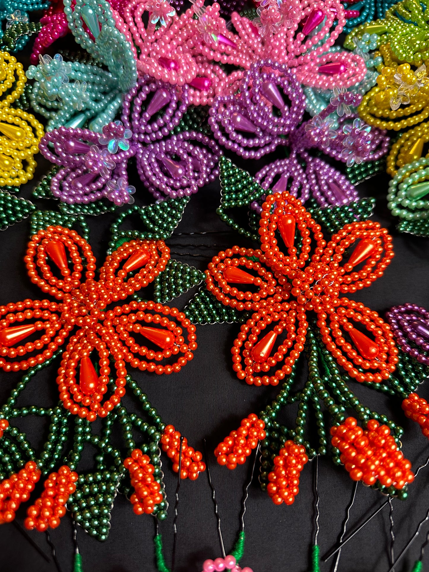 Colorful Beaded Tembleques Complete Set for Panama Pollera