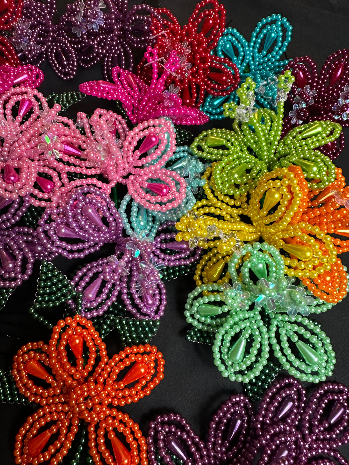 Tembleques - Ensemble complet de fleurs en perles colorées Panama Pollera Orange