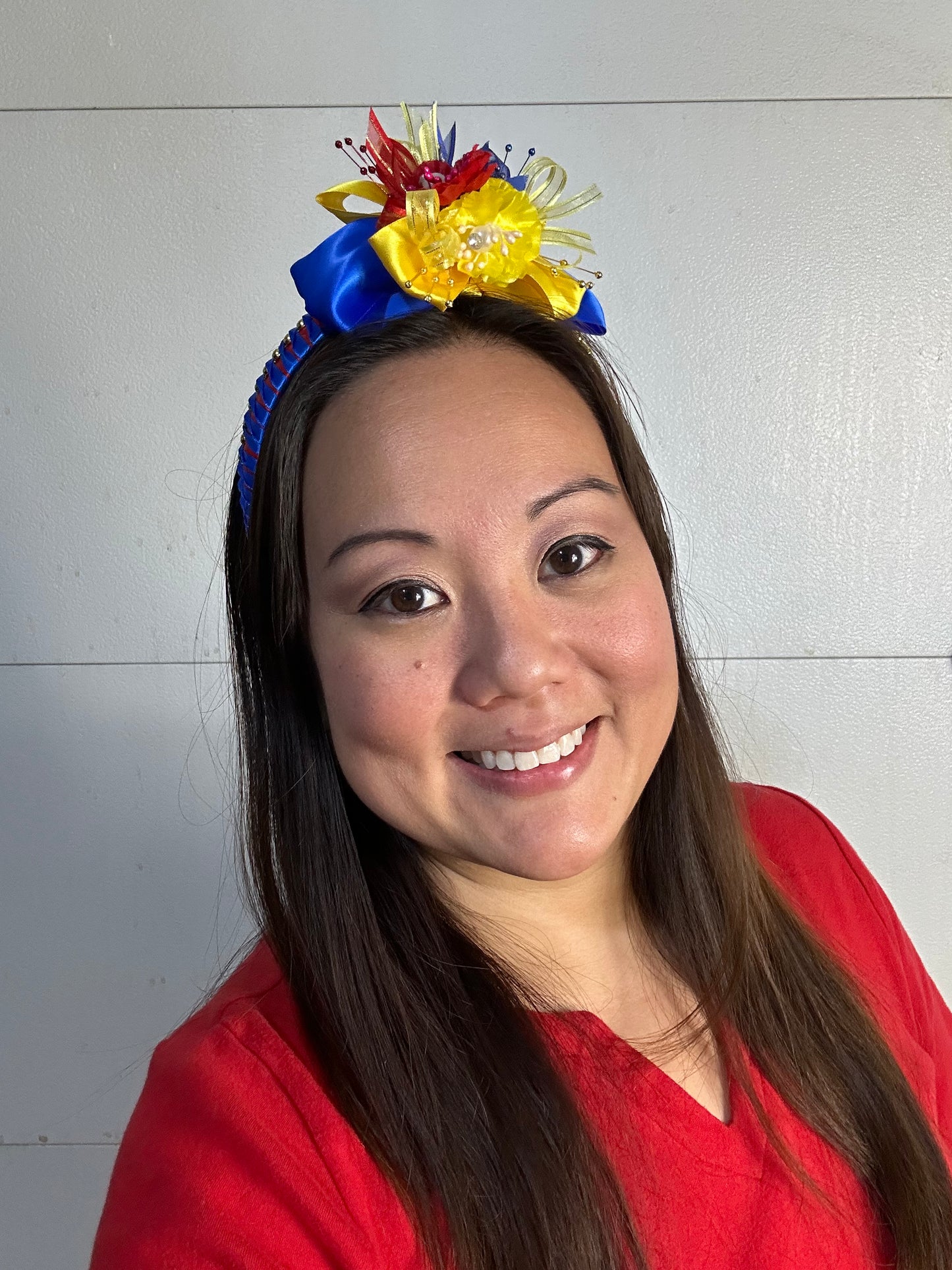 Handcrafted Colorful Floral Headband – Yellow, Blue, and Red Design