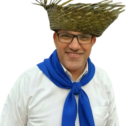 Dominican Traditional Pava Hat with Blue Scarf