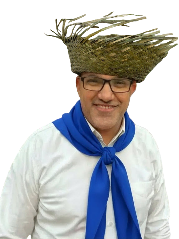 Dominican Traditional Pava Hat with Blue Scarf