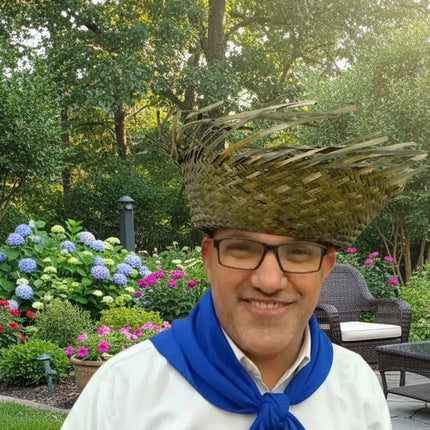 Dominican Traditional Pava Hat with Blue Scarf
