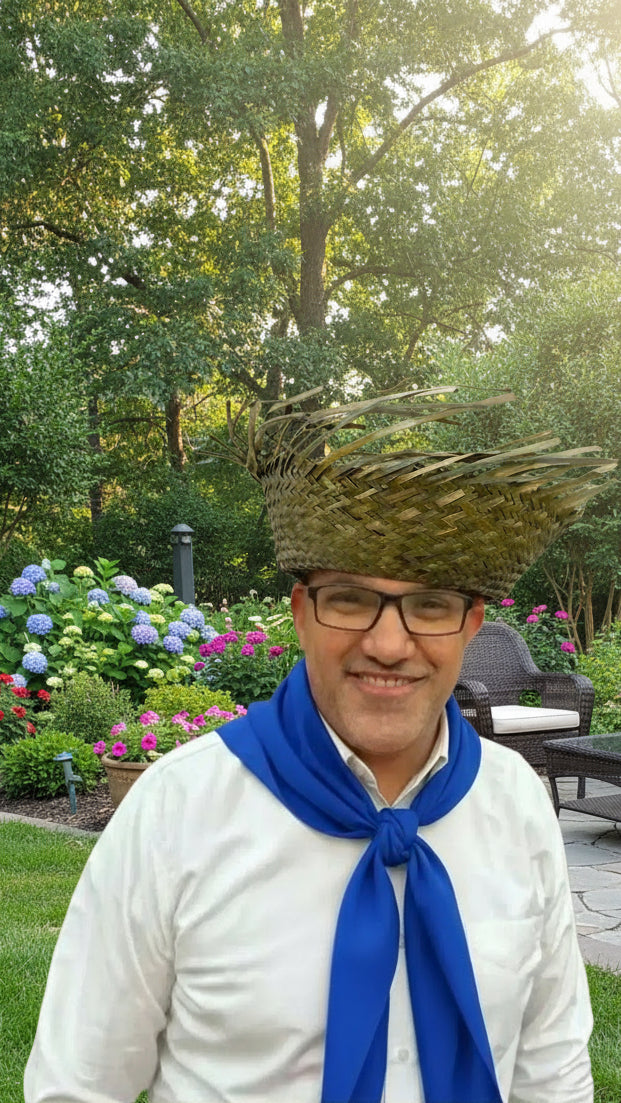 Dominican Traditional Pava Hat with Blue Scarf