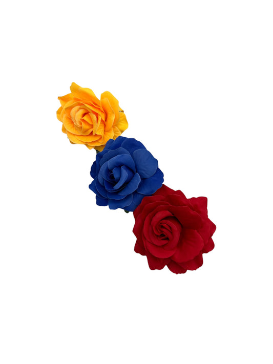 Stylish Set of 3 - Yellow Blue and Red Rose Hair Clips Large