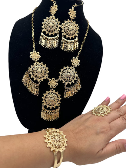 Panamanian Pollera Stainless Steel Choker Jewelry Set - Gold