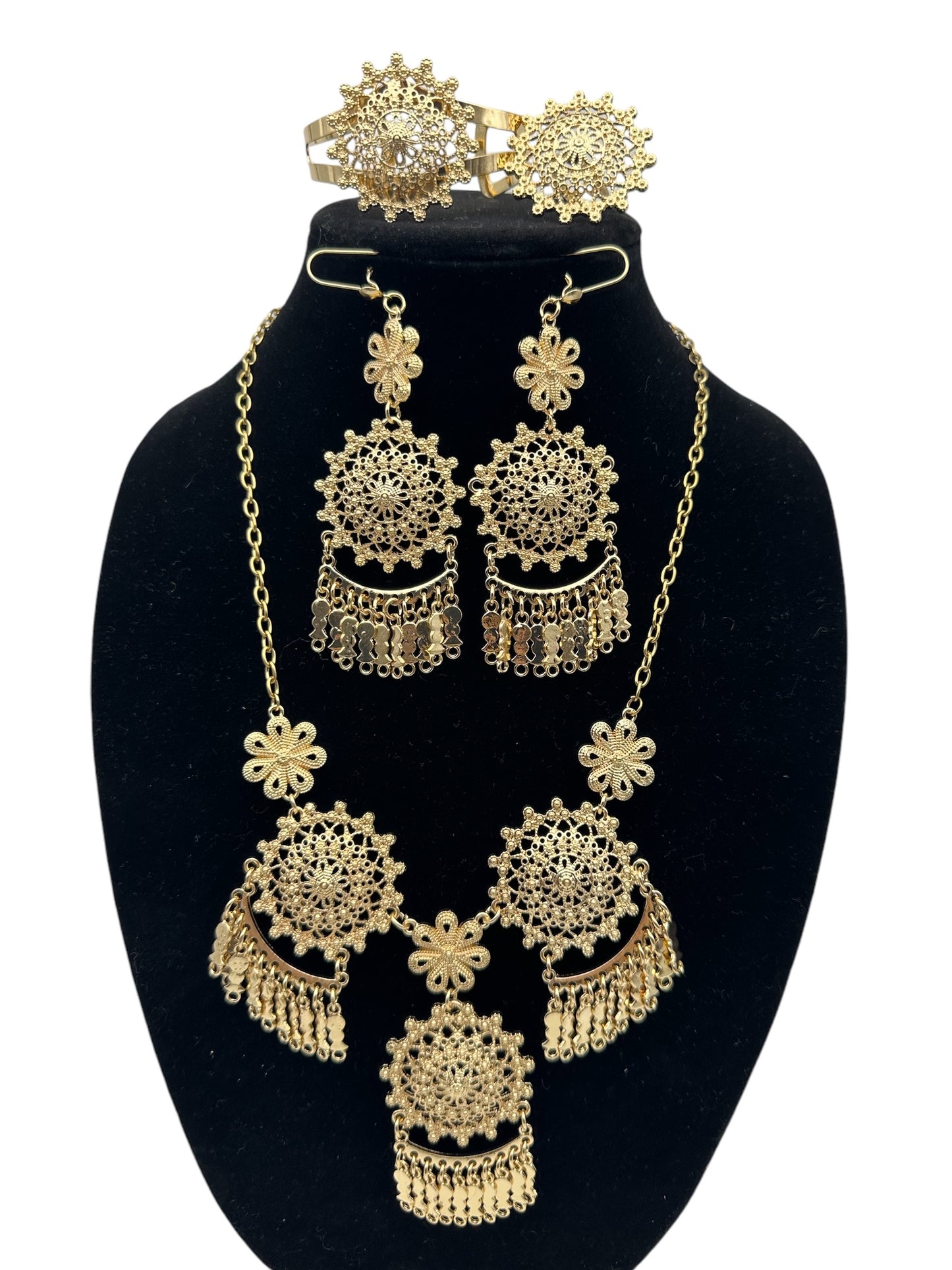 Panamanian Pollera Stainless Steel Choker Jewelry Set - Gold