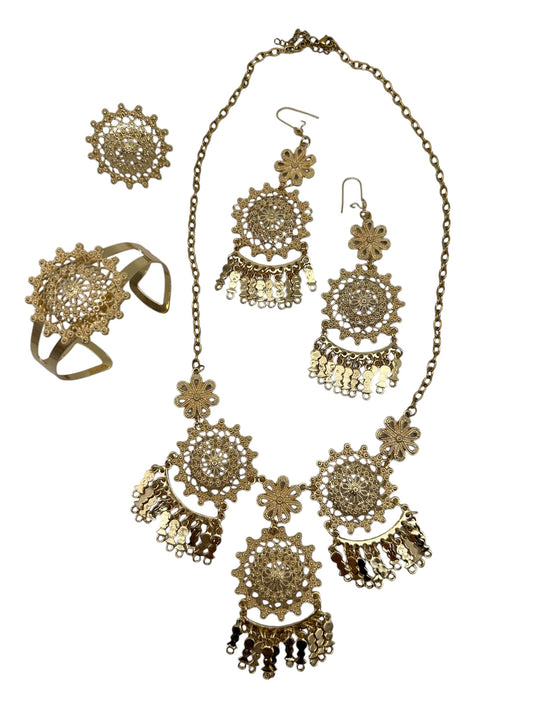 Panamanian Pollera Stainless Steel Choker Jewelry Set - Gold