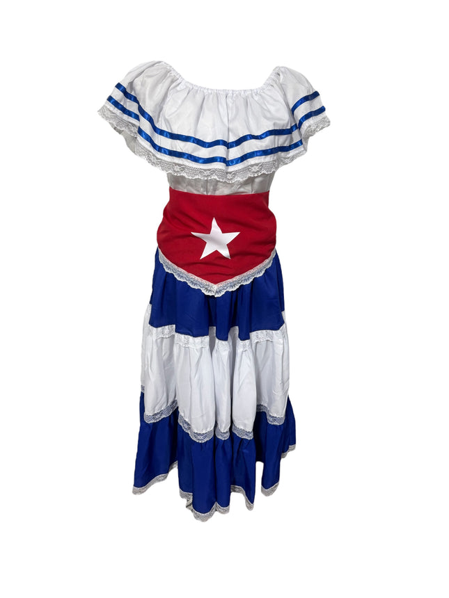 Caribbean Havana Fiesta Adult Dress - Traditional Attire with Red Star Flag Scarf