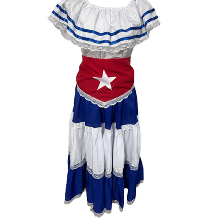 Caribbean Havana Fiesta Girl Dress - Traditional Attire with Red Star Flag Scarf
