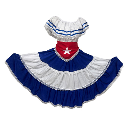 Caribbean Havana Fiesta Adult Dress - Traditional Attire with Red Star Flag Scarf