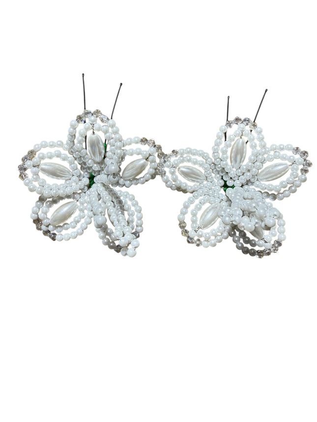 Pair (2) of Tembleque Beaded Flower Pearl Panama Pollera Horquilla Hair