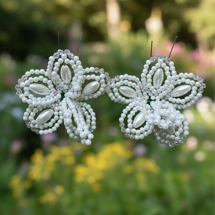 Paire (2) de Tembleque Perlé Fleur Perle Panama Pollera Horquilla Cheveux