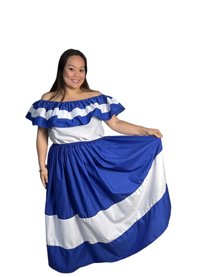 Salvadoran Traditional Casual Dress Blue and White