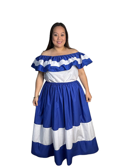 Salvadoran Traditional Casual Dress Blue and White