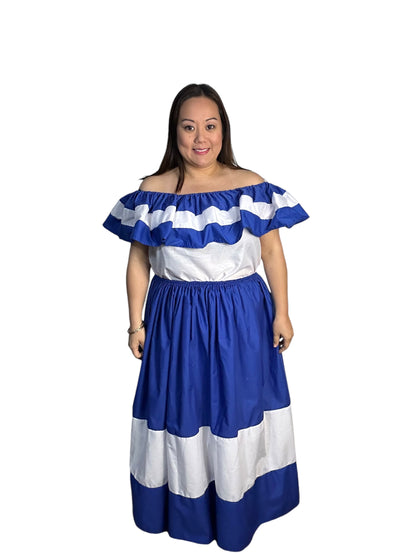 Salvadoran Traditional Casual Dress Blue and White