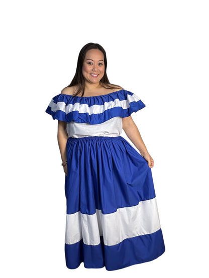 Salvadoran Traditional Casual Dress Blue and White