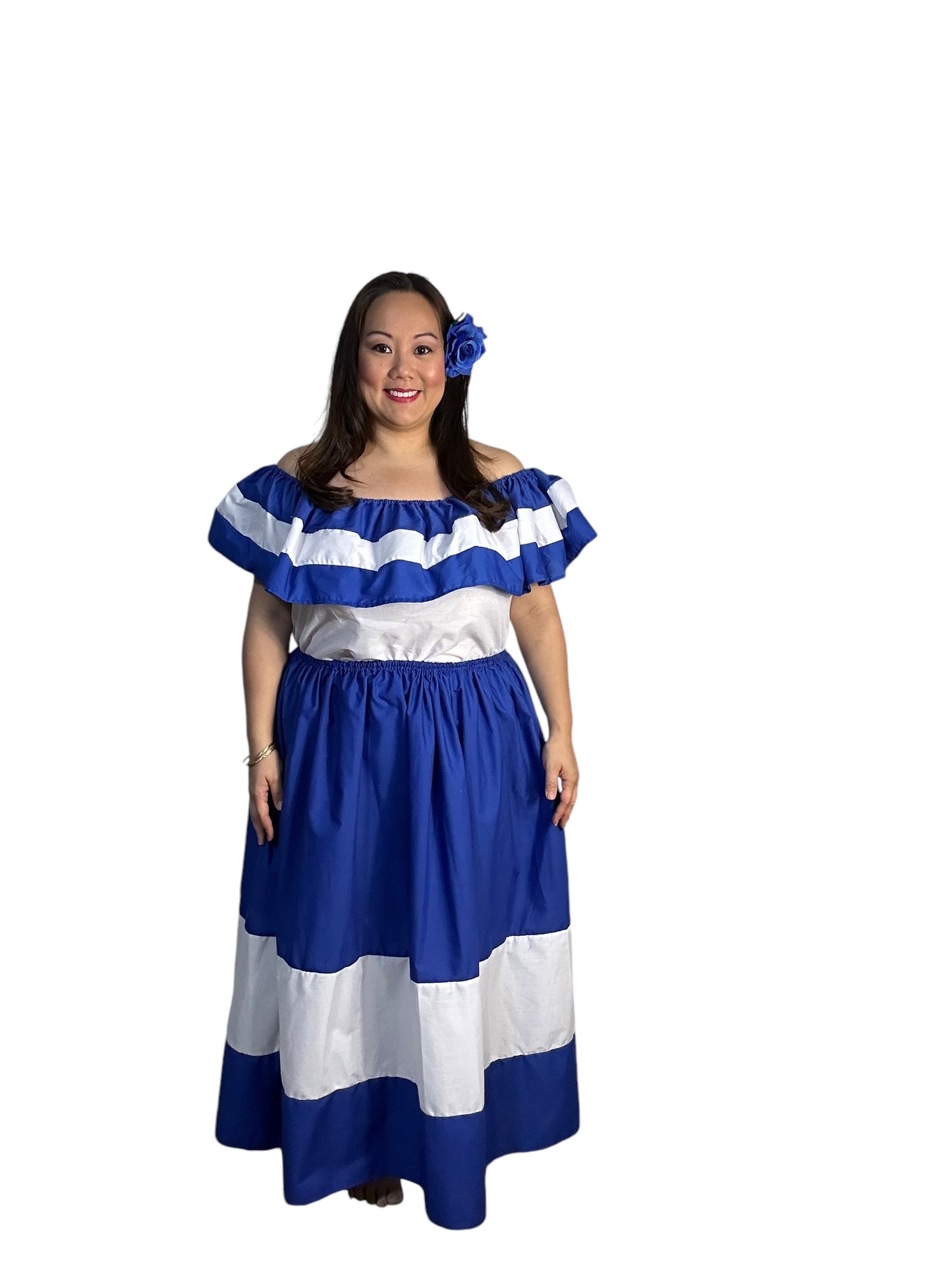 Salvadoran Traditional Casual Dress Blue and White