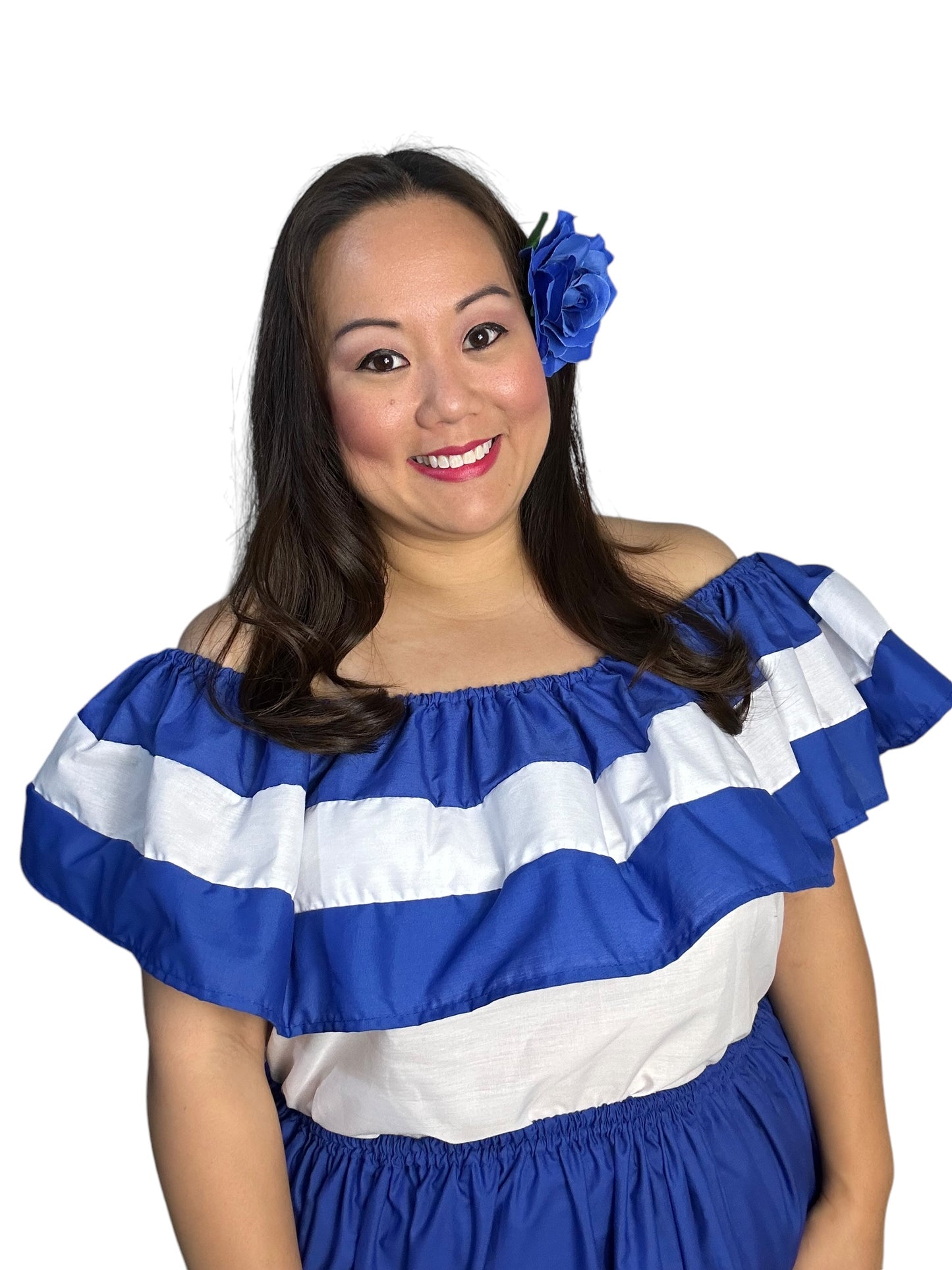 Salvadoran Traditional Casual Dress Blue and White