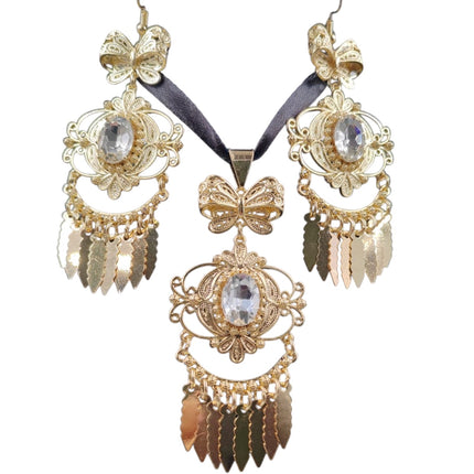 3 Piece Panamanian Choker & Earrings Set - Gold Plated Filigree with Gem