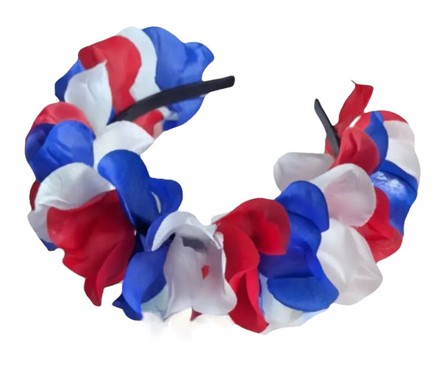 Floral Headband with Red, White, and Blue Flowers