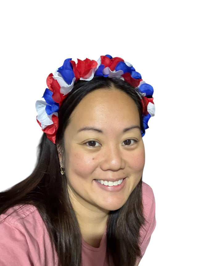 Floral Headband with Red, White, and Blue Flowers