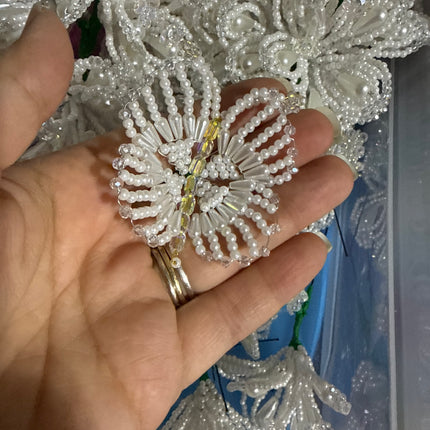 Authentic Tembleques Complete Set in White Pearls and Crystals for Panama Pollera
