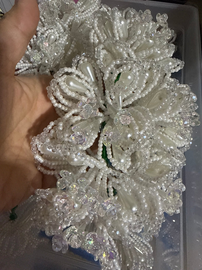 Authentic Tembleques Complete Set in White Pearls and Crystals for Panama Pollera