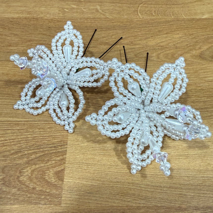 Pair (2) of Tembleque Beaded Flower Pearl Panama Pollera Horquilla Hair