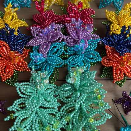 Tembleques - Complete Set Authentic Colorful Tembleques Beaded Flower Panama Pollera 0.4mm Pearl Mint Green Hair Pin