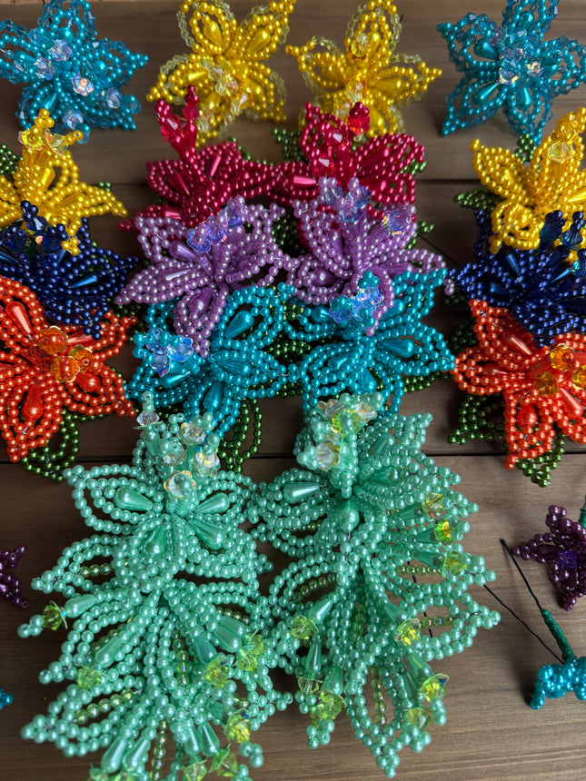 Tembleques - Complete Set Authentic Colorful Tembleques Beaded Flower Panama Pollera 0.4mm Pearl Mint Green Hair Pin