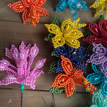 Tembleques - Complete Set Authentic Colorful Tembleques Beaded Flower Panama Pollera 0.4mm Pearl Mint Green Hair Pin