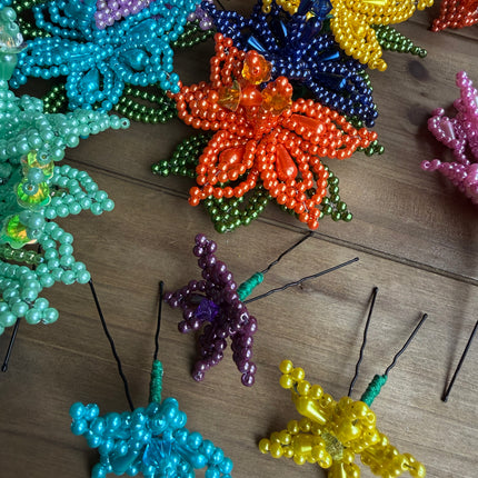 Tembleques - Complete Set Authentic Colorful Tembleques Beaded Flower Panama Pollera 0.4mm Pearl Mint Green Hair Pin