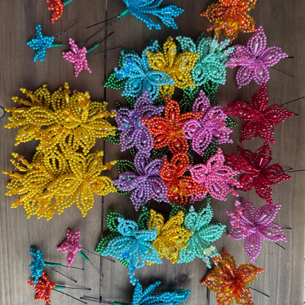 Colorful Tembleques Beaded Flowers Set - Panama Pollera Accessories Yellow 0.04mm
