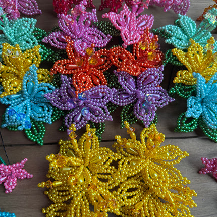Colorful Tembleques Beaded Flowers Set - Panama Pollera Accessories Yellow 0.04mm