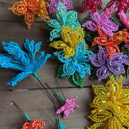 Colorful Tembleques Beaded Flowers Set - Panama Pollera Accessories Yellow 0.04mm