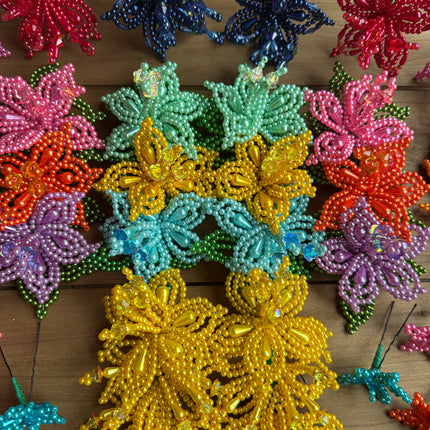 Tembleques - Ensemble complet authentique coloré Tembleques perles fleur Panama Pollera 0,4 mm perle orange 01 épingle à cheveux