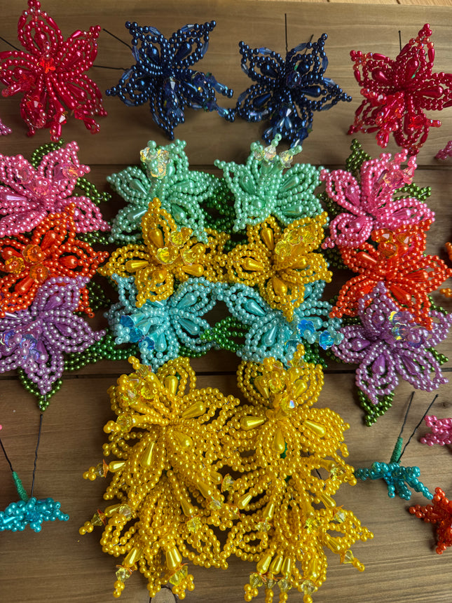 Authentic Colorful Beaded Tembleques Hair Pins Set Yellow 0.4mm